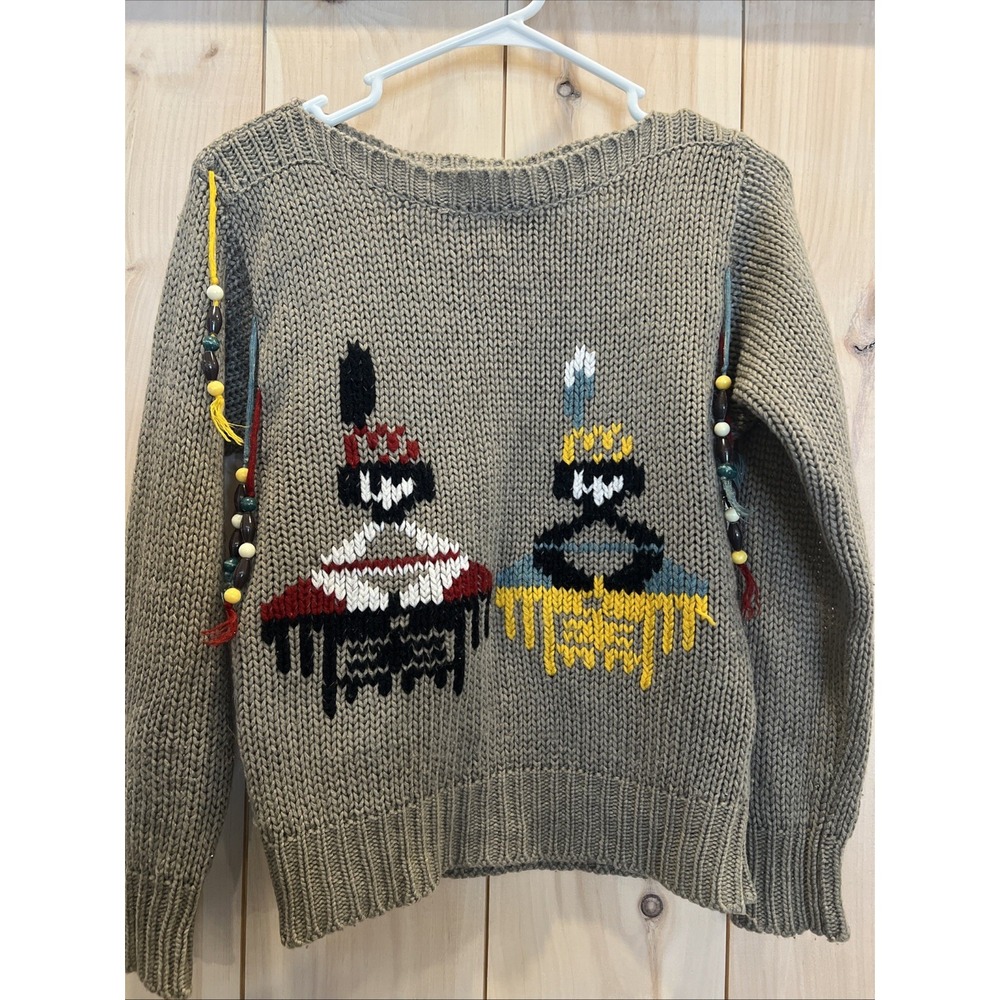Vintage Midnight Blues Sweater Medium Novelty Embellish Beaded Native Southwest